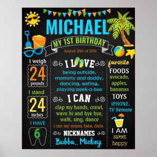 Beach Summer Pool Birthday Party chalkboard Poster