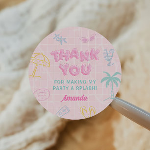 Beach Summer Pool Party Girl Birthday Classic Round Sticker