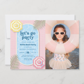 Beach Summer Pool Party Pink Birthday Photo Invitation