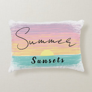 Beach Summer Sunset in Pastel Decorative Cushion