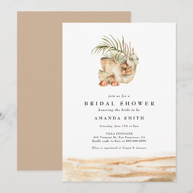 Beach Summer Tropical Desert Boho Bridal Shower Invitation (Front/Back)