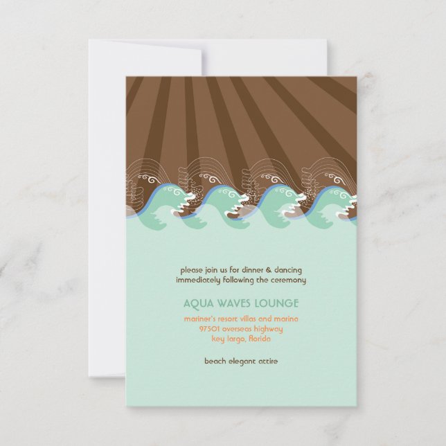 Beach Summer Waves Brown Sun Wedding Reception Invitation (Front)