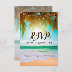 Beach,Sun,Palm,String Lights RSVP   Invitation