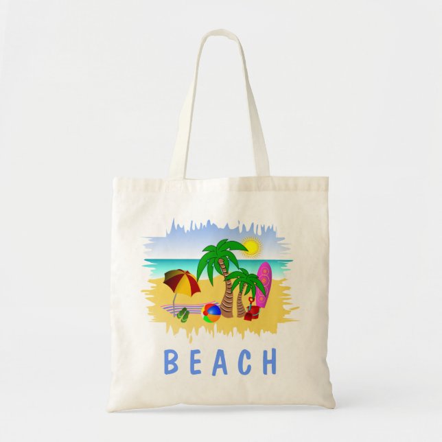 Beach Sun Sea and Surf Fun Budget Tote Beach Bag (Front)
