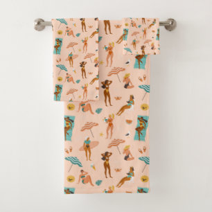 Beach Sunbathers Pattern Bath Towel Set