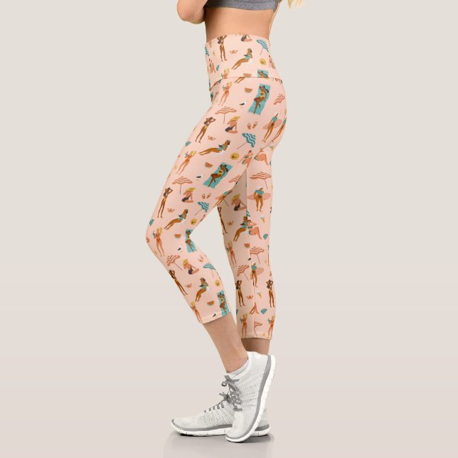 Beach Sunbathers Pattern Capri Leggings (Left)