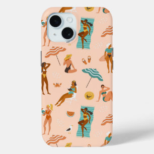 Beach Sunbathers Pattern iPhone 15 Case
