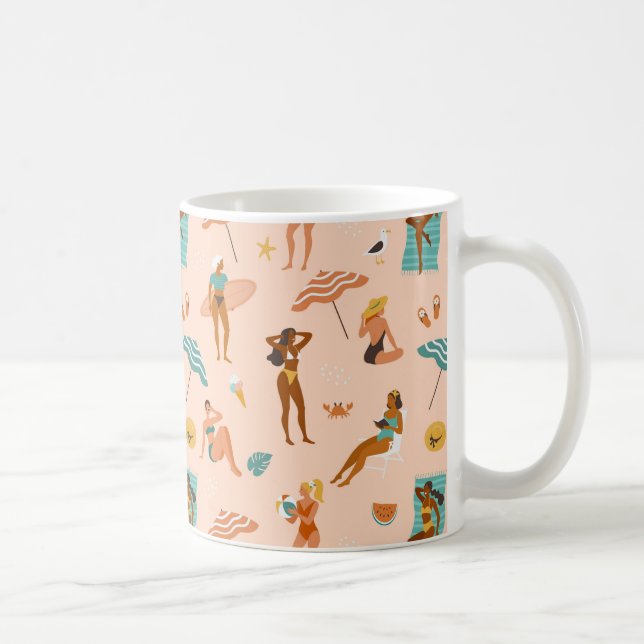 Beach Sunbathers Pattern Coffee Mug (Right)