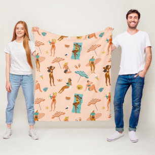 Beach Sunbathers Pattern Fleece Blanket