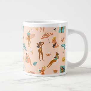 Beach Sunbathers Pattern Large Coffee Mug