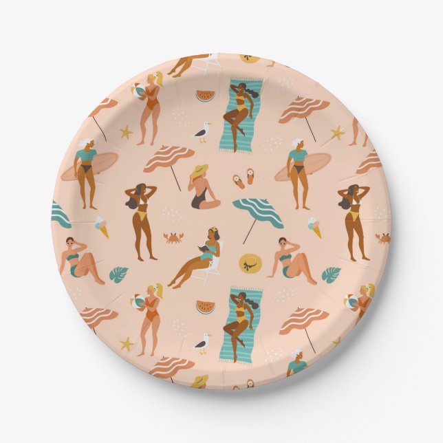 Beach Sunbathers Pattern Paper Plate (Front)