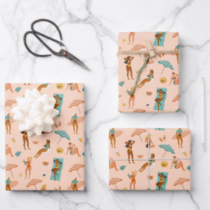 Beach Sunbathers Pattern Wrapping Paper Sheet