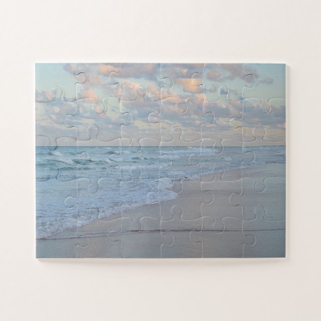 Beach Sunrise Calm Ocean Waters Artistic Art Easy Jigsaw Puzzle (Horizontal)
