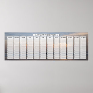 Beach Sunrise Classroom Size Birthday Calendar Poster