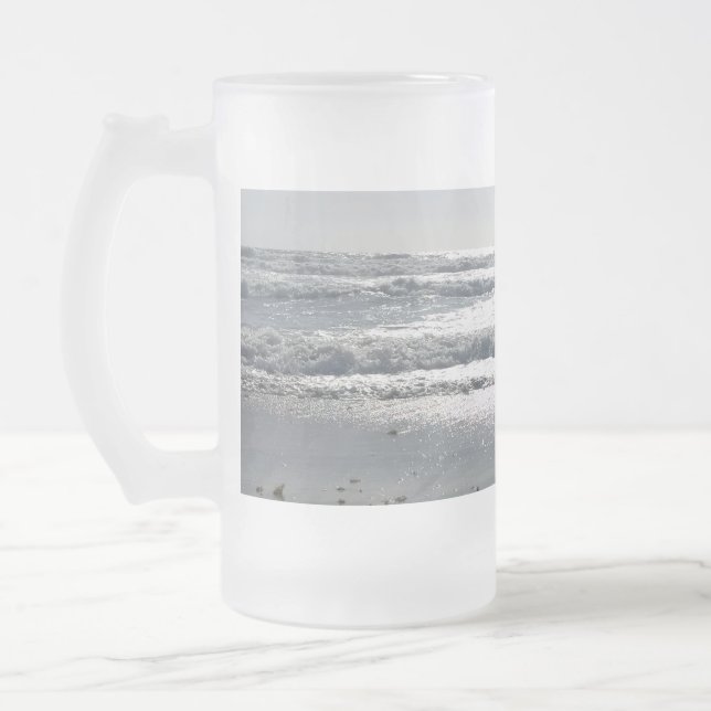 Beach Sunrise Frosted Glass Beer Mug (Left)