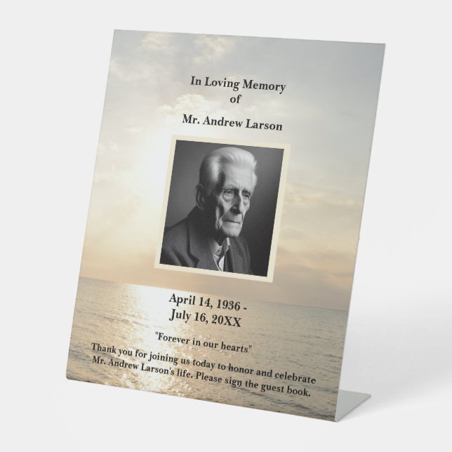  Beach Sunrise Funeral Memorial Pedestal Sign (Front)