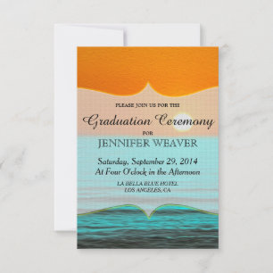 Beach Sunrise Painting in Orange Sky & Teal Water Invitation