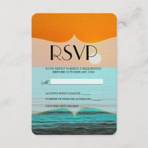 Beach Sunrise Painting in Orange Sky & Teal Water RSVP Card