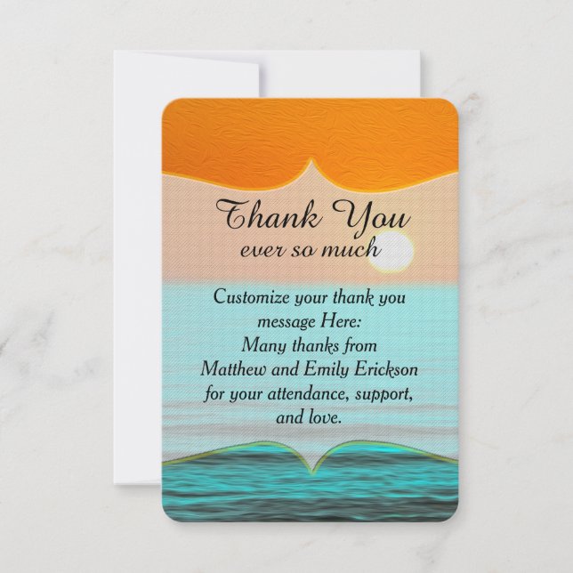 Beach Sunrise Painting in Orange Sky & Teal Water Thank You Card (Front)