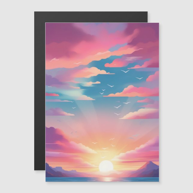 "Beach Sunrise: Pastel Illustration Invitation" Magnetic Invitation (Front/Back)