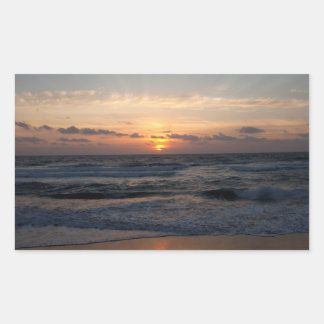 Beach sunrise rectangular sticker