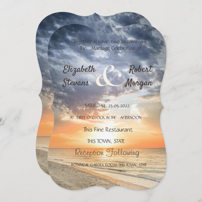 Beach Sunrise String Lights  Wedding  Invitation (Front/Back)