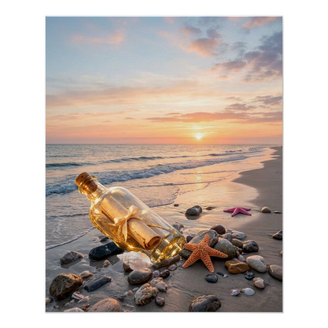 Beach Sunrise Sunset Ocean Waves Poster (Front)
