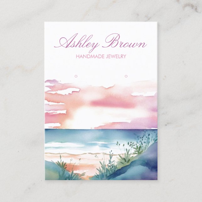 Beach Sunrise Watercolor Jewellery Earring Display Business Card (Front)