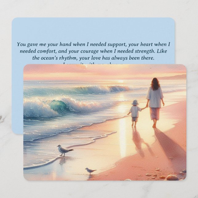 Beach Sunrise with mother & Child Flat Card (Front/Back)