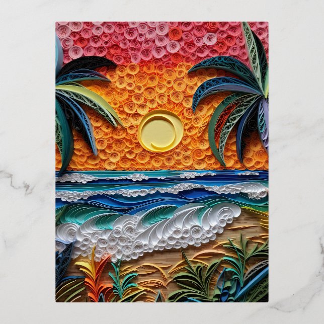 Beach Sunset 3D Effect Background Foil Holiday Postcard (Front)