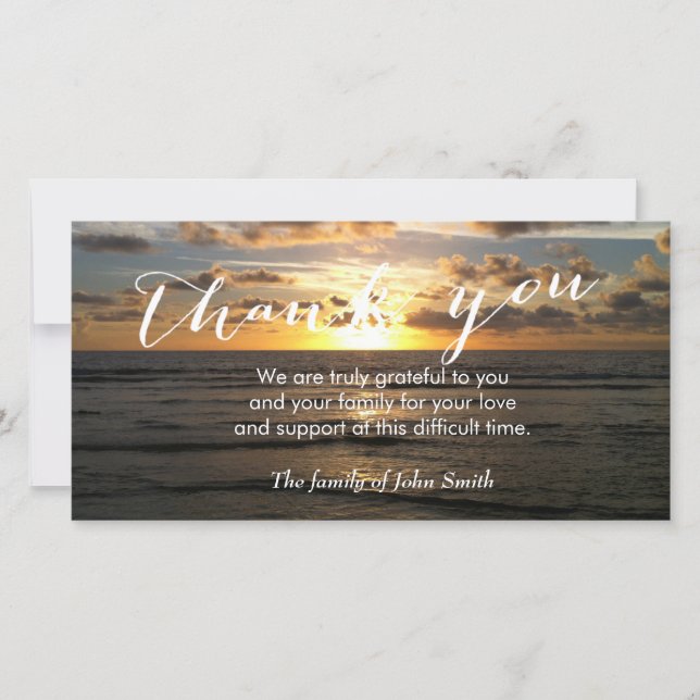 Beach Sunset After Funeral Memorial Thank You Card (Front)