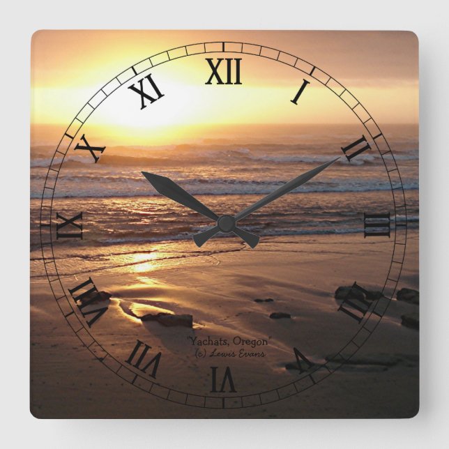 "Beach Sunset at Yachats, Oregon" by Lewis Evans Square Wall Clock (Front)
