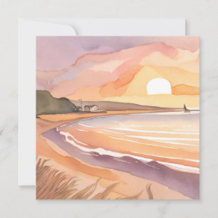 Beach Sunset   Beautiful Watercolor Painting Card