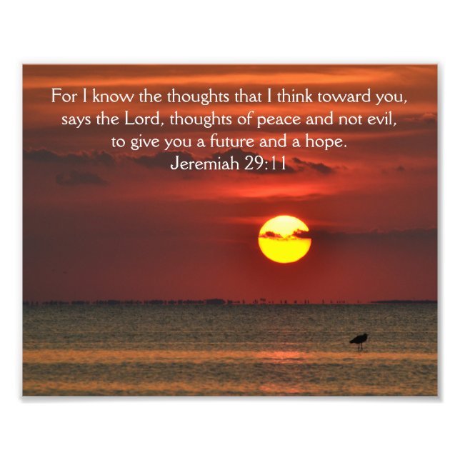 Beach Sunset Bible Scripture - Jeremiah 29:11 Photo Print (Front)