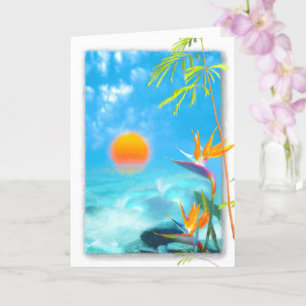 BEACH SUNSET Birds of Paradise Card