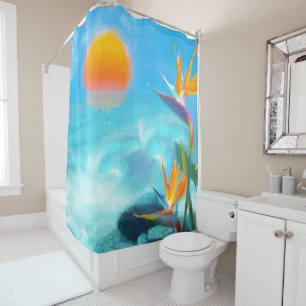 BEACH SUNSET Birds of Paradise Shower Curtain