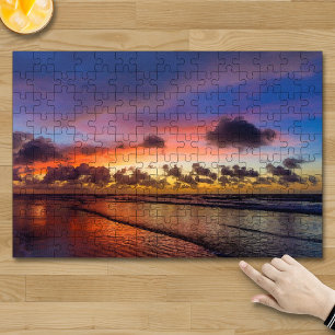 Beach Sunset Blue Cloudy Sky Jigsaw Puzzle