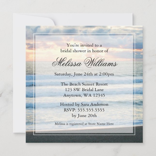 Beach Sunset Bridal Shower Invitations (Front)