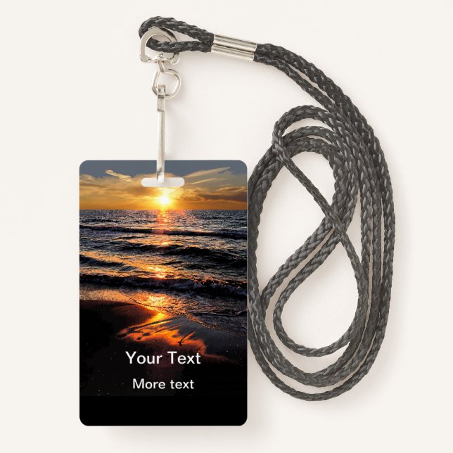 Beach Sunset Business Or Inspirational Event ID Badge (Front with Lanyard)