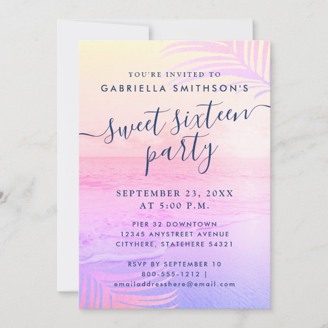 Beach Sunset Filter Tropical Summer 16th Birthday Invitation (Front)