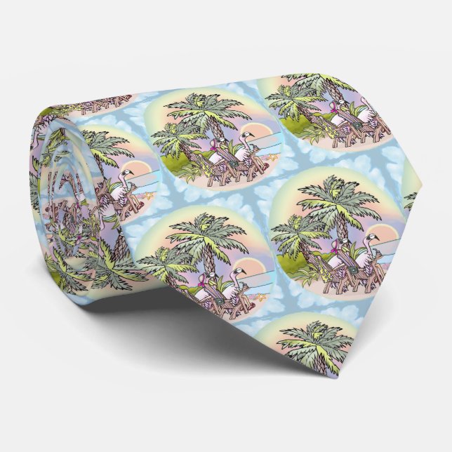 Beach Sunset Flamingo  Tie (Rolled)