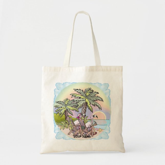 Beach Sunset Flamingo Tote Bag (Front)