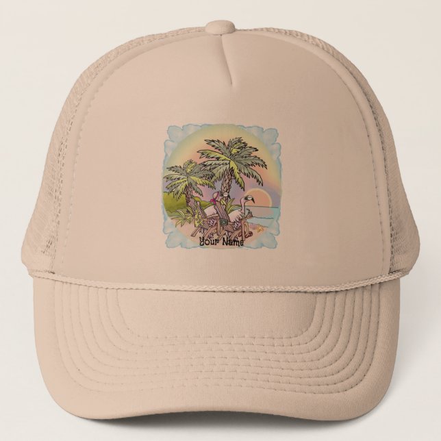 Beach Sunset Flamingo Trucker Hat (Front)