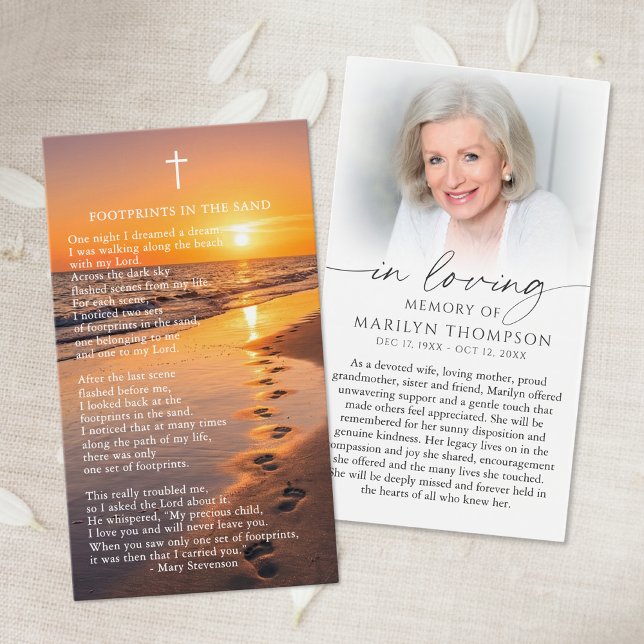 Beach Sunset Footprints Photo Remembrance Card (Creator Uploaded)