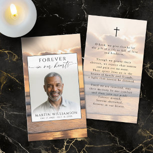 Beach Sunset Forever Hearts Photo Prayer Card