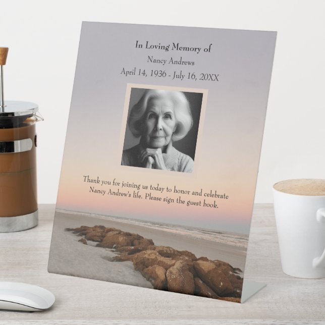 Beach Sunset Funeral Memorial  Pedestal Sign (In SItu)