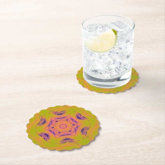 Beach Sunset Gradient Contrast Mandela Paper Coaster (Insitu)
