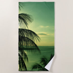 Beach Sunset Green-Blue Sky Sea Black Palm Towel