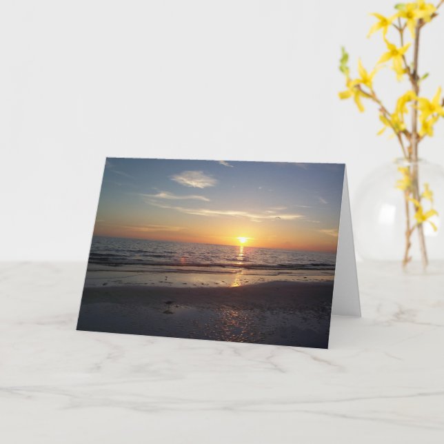 Beach Sunset Greeting Card (Yellow Flower)