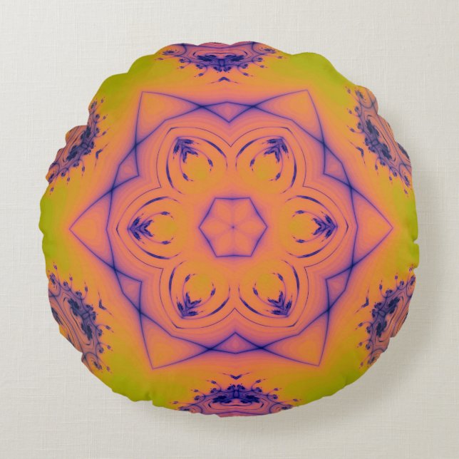 Beach Sunset High Contrast Mandela Round Cushion (Front)